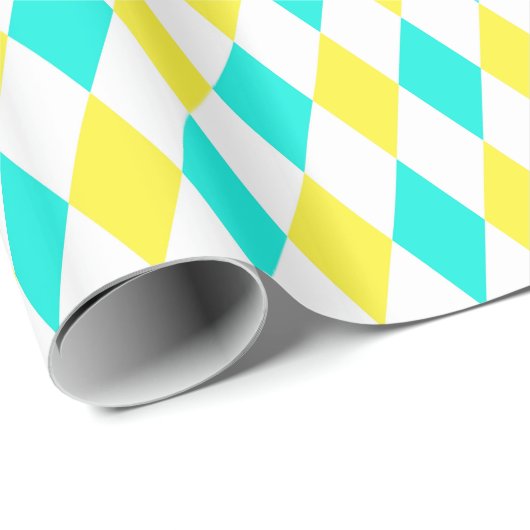 Aqua Yellow White Harlequin Diamond Pattern Cadeaupapier (Rol Hoek)