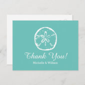 Aqua Zand dollar strand bruiloft Bedankt kaarten (Voorkant / Achterkant)