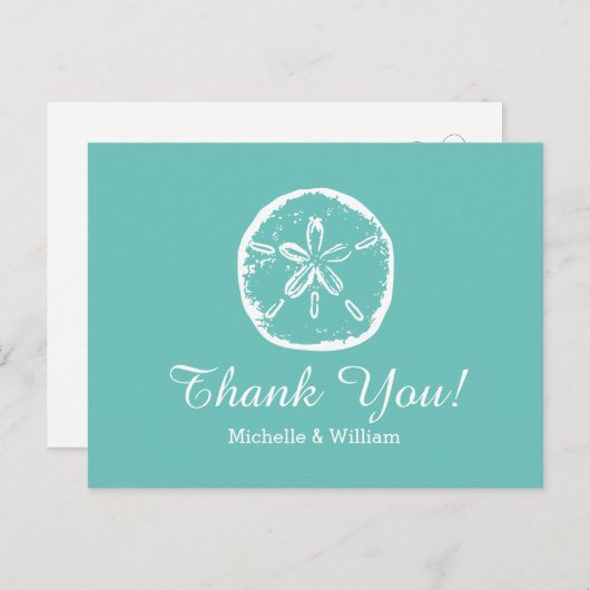 Aqua Zand dollar strand bruiloft Bedankt kaarten (Voorkant / Achterkant)