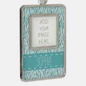 Aqua Zebra Afdrukken Verzilverd Omlijst Ornament (Rechts)