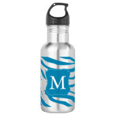 Aqua Zebra print Monogram Waterfles (Voorkant)