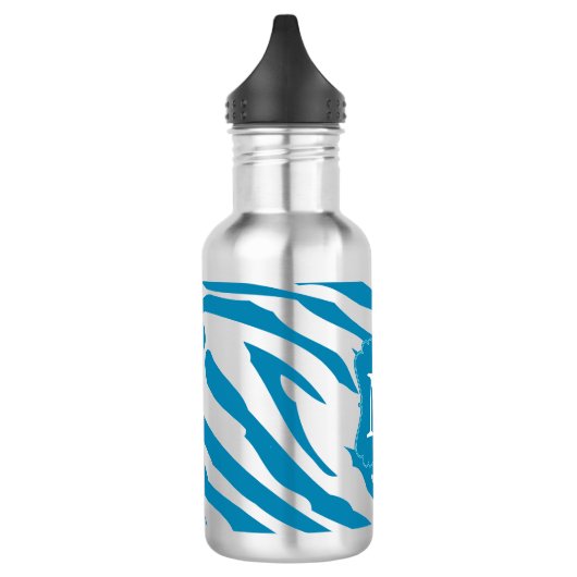 Aqua Zebra print Monogram Waterfles (Links)