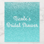 Aqua Zee Blauw Glitter Sparkle Glam Wijnlabels Wijn Etiket (Enkel label)