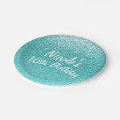 Aqua Zee Blauw Glitter Sparkle Party Favor Glam Papieren Bordje (Gekanteld)