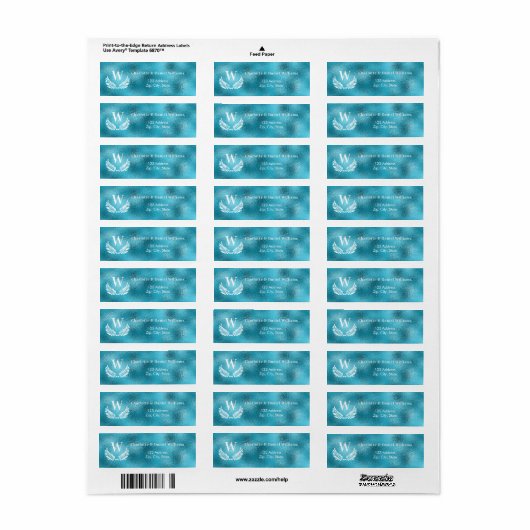 Aqua zee blauw monogram terugkeeradres etiket (Full Sheet)