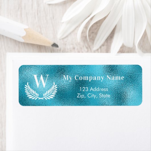 Aqua zee blue business monogram return address etiket (Insitu)