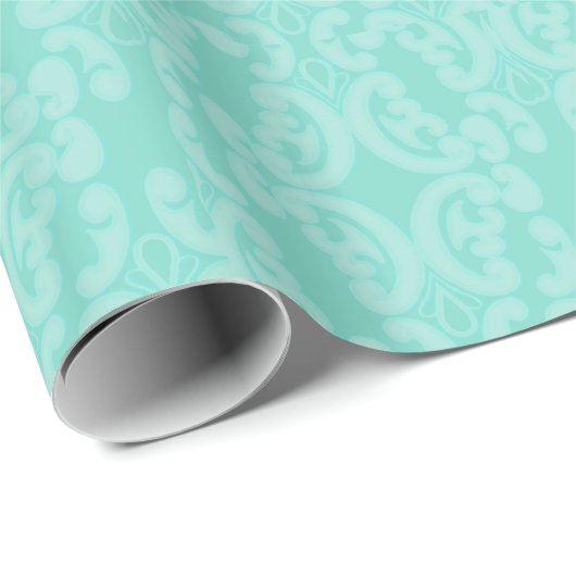 Aqua Zee Blue Damask Cadeaupapier (Rol Hoek)