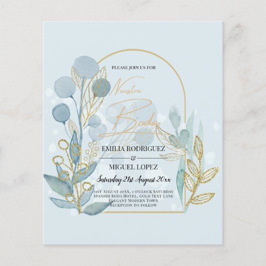 Aqua Zee Goud Spaans Boda Bruiloft Uitnodigen (Voorkant)