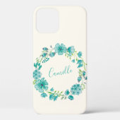 Aqua Zee Green Floral Wreath Personalized Case-Mate iPhone Case (Achterkant)