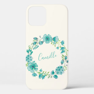 Aqua Zee Green Floral Wreath Personalized Case-Mate iPhone Case