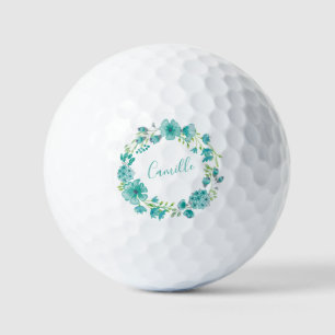 Aqua Zee Green Floral Wreath Personalized Golfballen