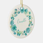 Aqua Zee Green Floral Wreath Personalized Keramisch Ornament (Rechts)