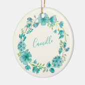 Aqua Zee Green Floral Wreath Personalized Keramisch Ornament (Links)
