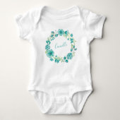 Aqua Zee Green Floral Wreath Personalized Romper (Voorkant)
