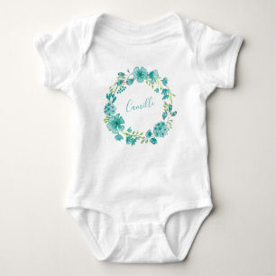 Aqua Zee Green Floral Wreath Personalized Romper