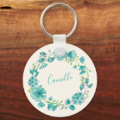 Aqua Zee Green Floral Wreath Personalized Sleutelhanger (Voorkant)