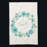 Aqua Zee Green Floral Wreath Personalized Theedoek<br><div class="desc">Aqua Zee Green Floral Wreath Specialized Kitchen Towel</div>