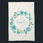 Aqua Zee Green Floral Wreath Personalized Theedoek<br><div class="desc">Aqua Zee Green Floral Wreath Specialized Kitchen Towel</div>