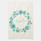 Aqua Zee Green Floral Wreath Personalized Theedoek (Verticaal)