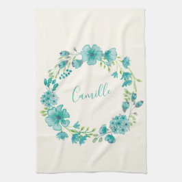 Aqua Zee Green Floral Wreath Personalized Theedoek