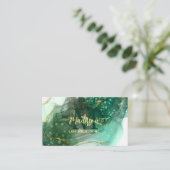Aqua Zee Green Gold Glitter Marble Agate Monogram Visitekaartje (Staand voorkant)