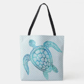 Aqua Zee Turtle on Polka Dots Tote Bag (Voorkant)