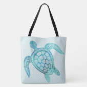 Aqua Zee Turtle on Polka Dots Tote Bag (Achterkant)