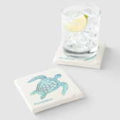 Aqua Zee Turtle Personalized Stone Onderzetter (Zijkant)