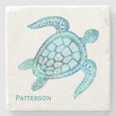Aqua Zee Turtle Personalized Stone Onderzetter (Voorkant)