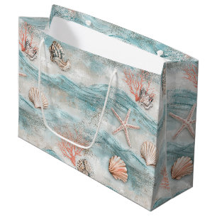 Aqua Zeekoraal Strand Patroon Groot Cadeauzakje