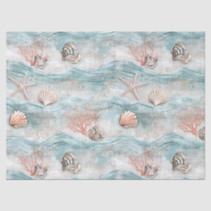 Aqua Zeekoraal Strand Patroon Tissuepapier