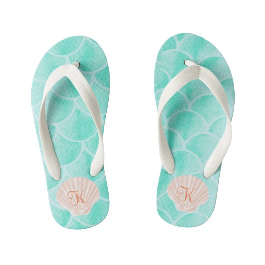 Aqua Zeemeermin Schalen | Seashell Aangepast Initi Kinder Teenslippers (Voetbed)