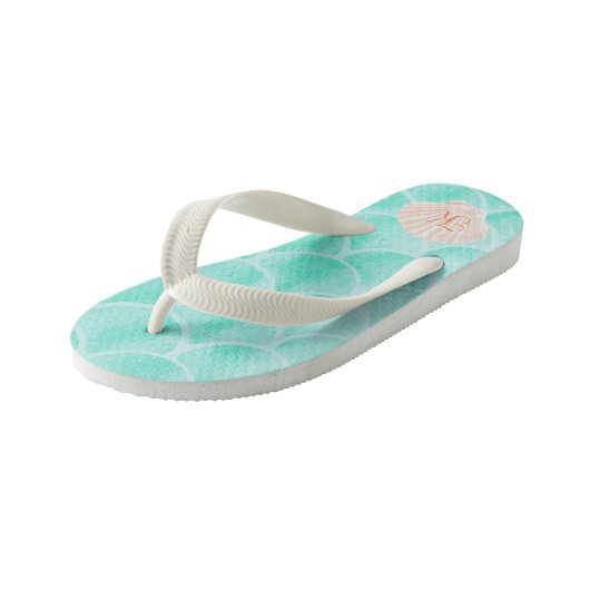 Aqua Zeemeermin Schalen | Seashell Aangepast Initi Kinder Teenslippers (Schuin)