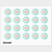 Aqua Zeemeermin Schalen | Seashell Monogram Ronde Sticker (Vel)