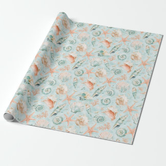 Aqua Zeeschelp Zeester Waterverf Kust Cadeaupapier