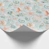 Aqua Zeeschelp Zeester Waterverf Kust Cadeaupapier (Hoek)