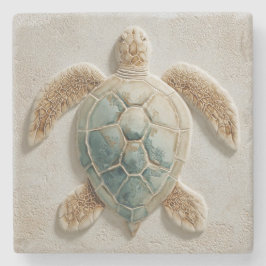 Aqua Zeeschildpad Kust Kunstwerk Stenen Onderzetter