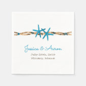 Aqua zeesterren en nautische touw bruiloft servetten (Voorkant)