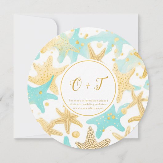 Aqua Zeestervis Nautisch Strand Bruiloft Save the  Date (Achterkant)