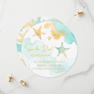 Aqua Zeestervis Nautisch Strand Bruiloft Save the  Save The Date