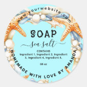 Aqua zelfgemaakte zee zout zeep label (Voorkant)
