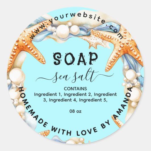 Aqua zelfgemaakte zee zout zeep label (Voorkant)