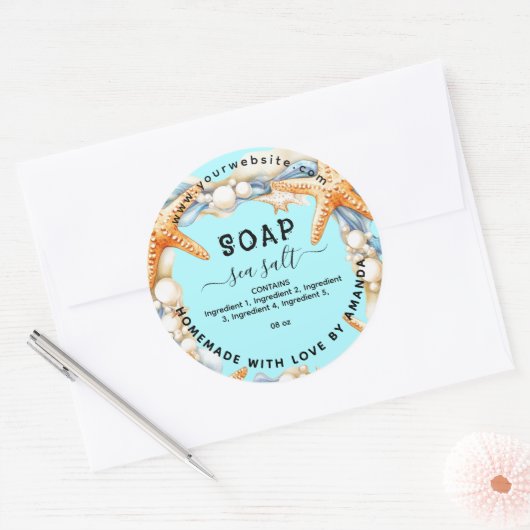 Aqua zelfgemaakte zee zout zeep label (Envelop)