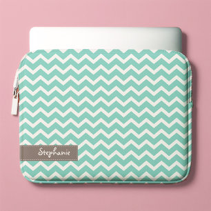 Aqua Zig Zag Chevrons Patroon Laptop Sleeve
