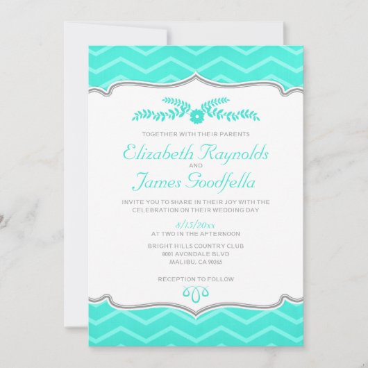 Aqua Zigzag Wedding Invitations Kaart (Voorkant)