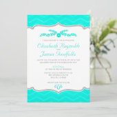 Aqua Zigzag Wedding Invitations Kaart (Staand voorkant)