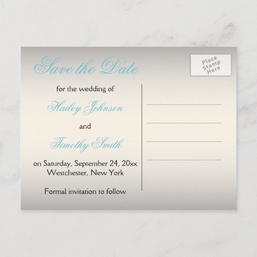 Aqua, Zilver en Zwarte Bloemen Bewaar de Datum Aankondigingskaart (Achterkant)