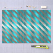 Aqua & Zilveren Diagonale Streep Kerst- Tissuepapier (Craft)