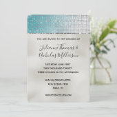Aqua Zilveren Glam Glitz Parel Bruiloft Kaart (Staand voorkant)