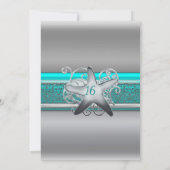 Aqua & Zilveren Zeester Strand Sweet 16 Uitnodigin Kaart (Achterkant)